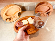 Wooden Appetizer Tray with Wine Glass Holder